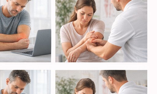 Fotorealistisk bild av handledsbesvär vid kontorsarbete eller träning