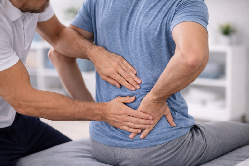 Fotorealistisk bild av ländryggsbesvär och träningsrehabilitering